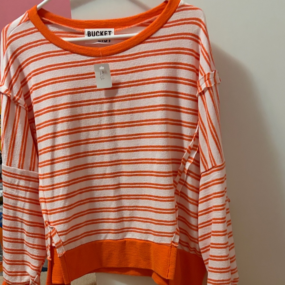 Bucket Striped Knit Top in Orange and White